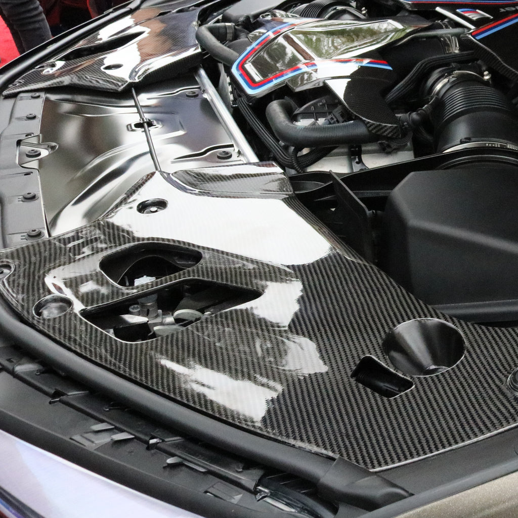 DINMANN CF | BMW G30 F90 | 5 SERIES AND M5 oem headlight covers cowl refinished in real carbon fiber.