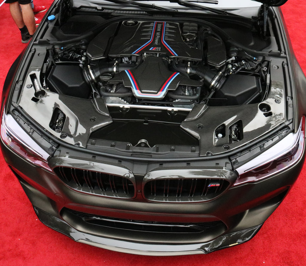 DINMANN CF | BMW G30 F90 | 5 SERIES AND M5 oem headlight covers cowl refinished in real carbon fiber.